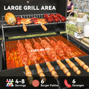 Charcoal BBQ Grill with Adjustable Charcoal Pan Warming Rack Shelves and Wheels by Outsunny