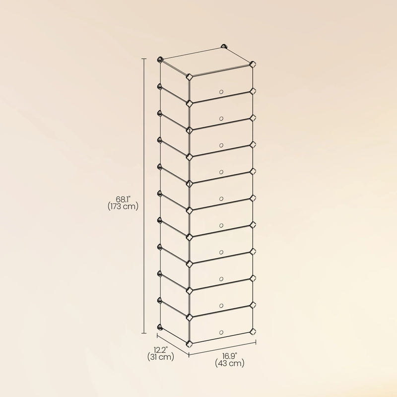 10 Tier Modular Shoe Rack with Plastic Shelves and Doors for Organised Storage by Songmics