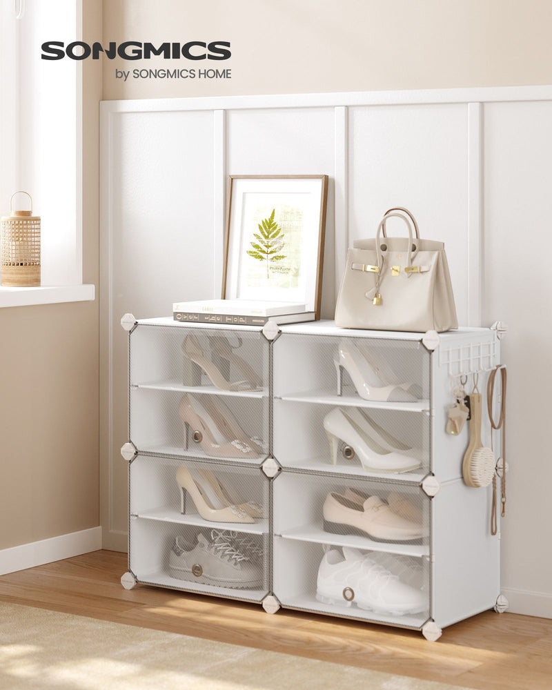 Interlocking Plastic Shoe Rack Cloud White with Modular Design for Hallway Storage by Songmics