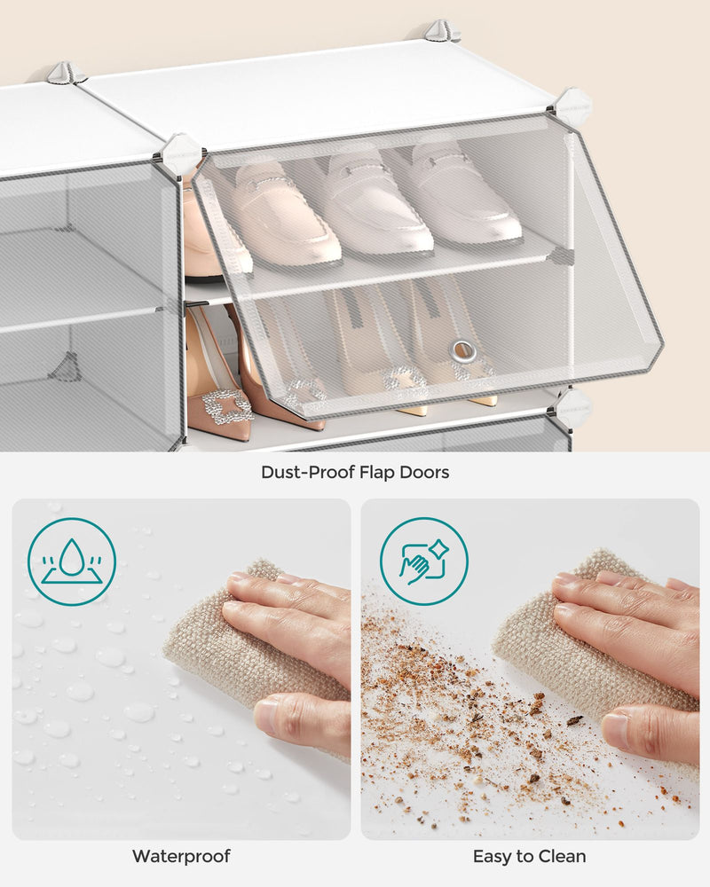 Interlocking Plastic Shoe Rack Cloud White with Modular Design for Hallway Storage by Songmics
