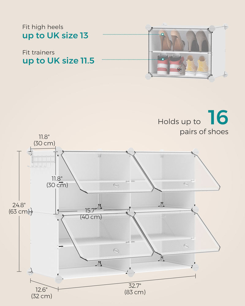 Interlocking Plastic Shoe Rack Cloud White with Modular Design for Hallway Storage by Songmics