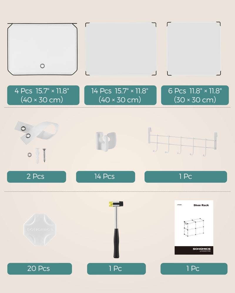 Interlocking Plastic Shoe Rack Cloud White with Modular Design for Hallway Storage by Songmics