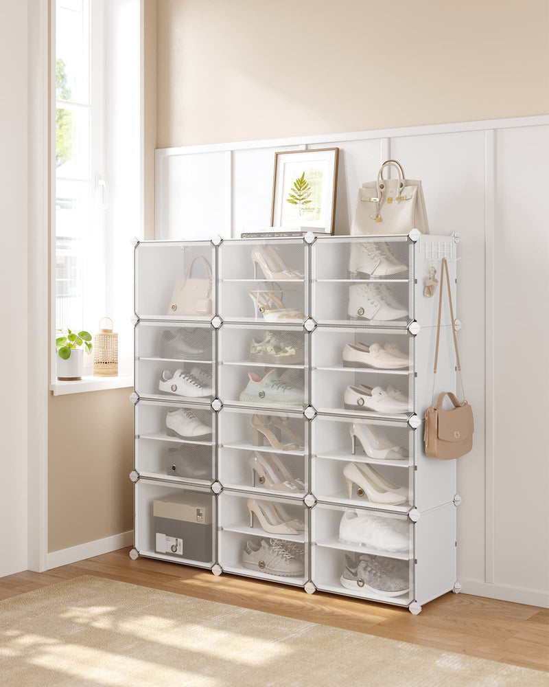 Interlocking Plastic Shoe Rack in Cloud White for Space Saving Storage by Songmics