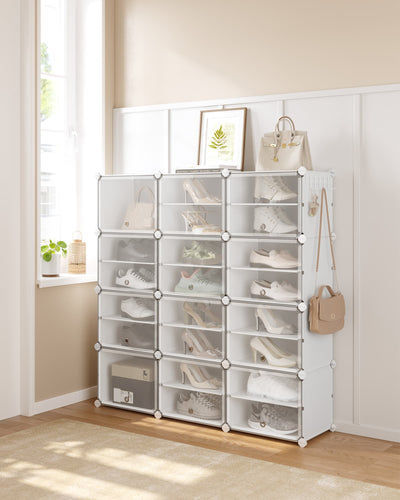 Interlocking Plastic Shoe Rack in Cloud White for Space Saving Storage by Songmics