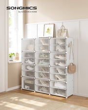 Interlocking Plastic Shoe Rack in Cloud White for Space Saving Storage by Songmics