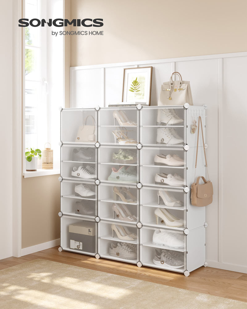 Interlocking Plastic Shoe Rack in Cloud White for Space Saving Storage by Songmics