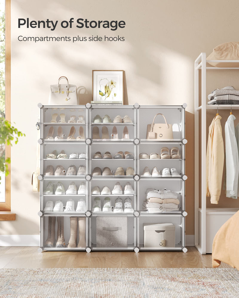 Interlocking Plastic Shoe Rack in Cloud White for Space Saving Storage by Songmics