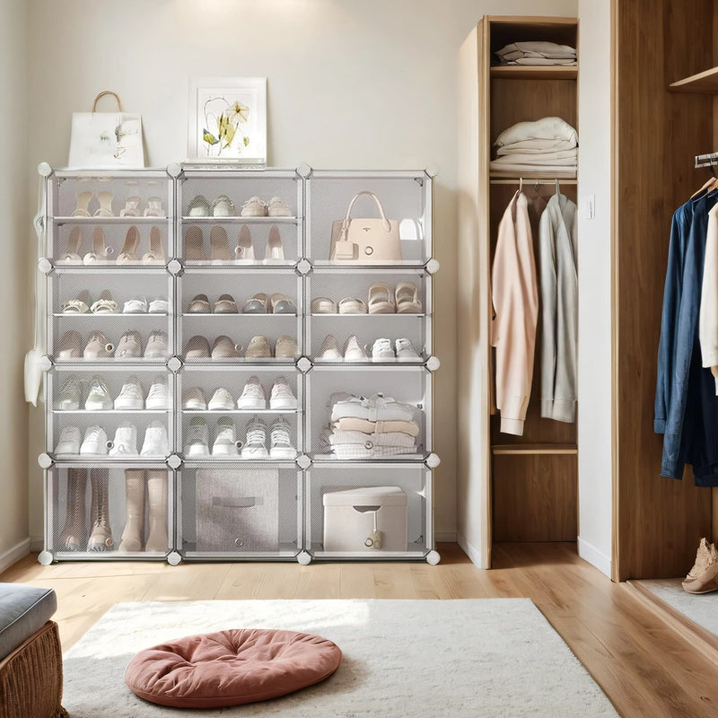 12 Slot Modular Plastic Shoe Rack Storage Unit Space Saving Organiser by Songmics