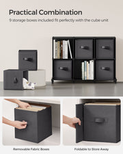 9 Cube Storage Organiser with Fabric Drawers in Ink Black and Dove Grey by Songmics