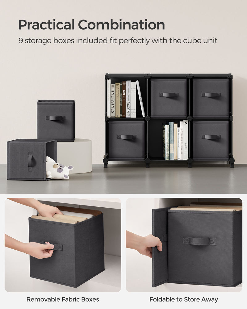 9 Cube Storage Organiser with Fabric Drawers in Ink Black and Dove Grey by Songmics