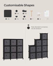 9 Cube Storage Organiser with Fabric Drawers in Ink Black and Dove Grey by Songmics
