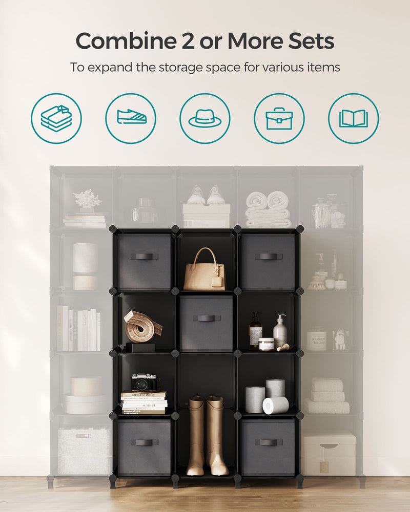 9 Cube Storage Organiser with Fabric Drawers in Ink Black and Dove Grey by Songmics