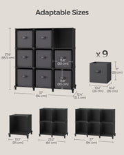 9 Cube Storage Organiser with Fabric Drawers in Ink Black and Dove Grey by Songmics
