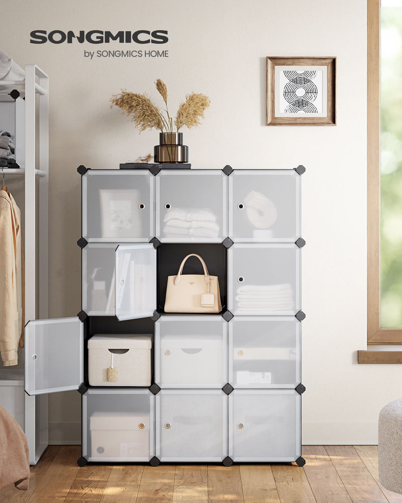 12 Cube Stackable Storage Organiser with Customisable Shelves for Home or Office by Songmics