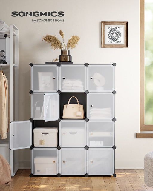 12 Cube Stackable Storage Organiser with Customisable Shelves for Home or Office by Songmics