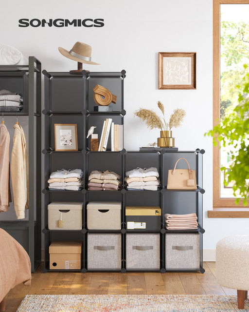 16 Cube Storage Organiser with Fabric Boxes in Slate Grey Ideal for Home or Office by Songmics