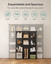 16 Cube Storage Organiser with Fabric Boxes in Slate Grey Ideal for Home or Office by Songmics
