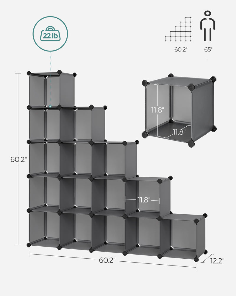 16 Cube Storage Organiser with Fabric Boxes in Slate Grey Ideal for Home or Office by Songmics