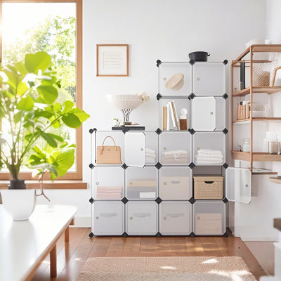 16 Cube Stackable Storage Unit Shoe Organiser for Entryway or Bedroom by Songmics