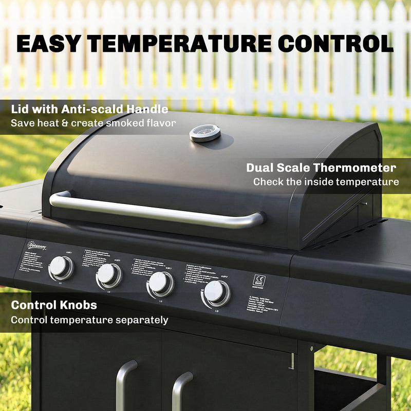 5 Burner Gas Barbecue Grill for Easy Family Cooking and Garden Entertaining Black Outsunny