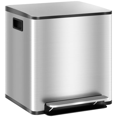 Double Bin For Kitchen Bin with Dual Compartments for Rubbish and Recycling, Stainless Steel, Silver Homcom