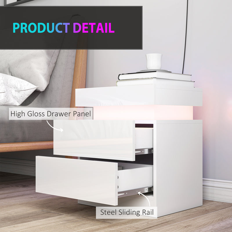 Bedside Tables Set with LED Lighting and Storage Drawers for Modern Bedrooms White