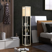 Three Shelf Standing Floor Lamp with Oak Frame and White Shade for Living Room by HOMCOM