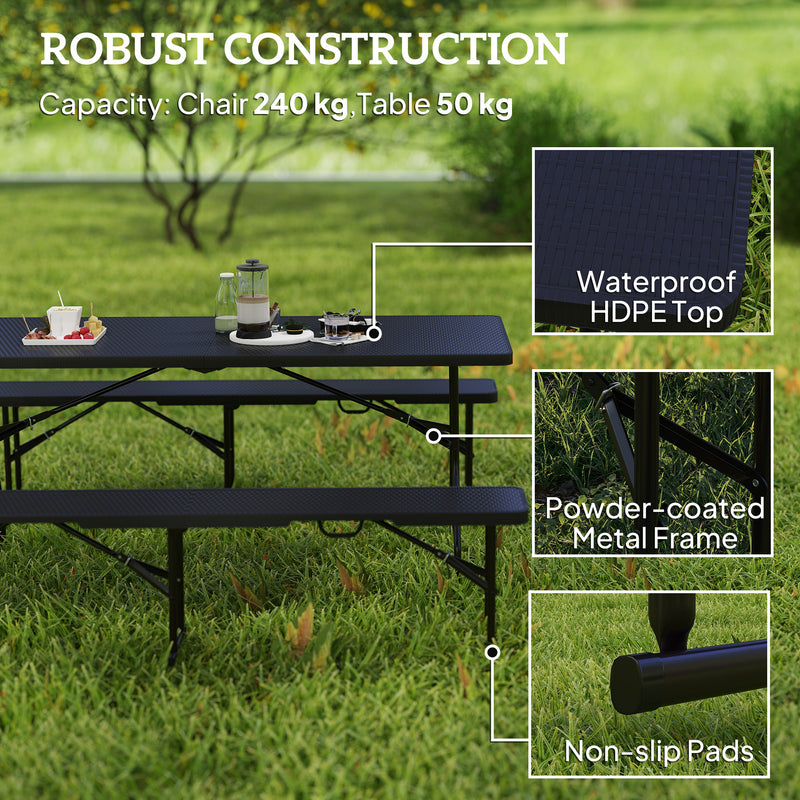 Folding Picnic Table and Bench Set for Camping and Outdoor Dining with Carry Handles Black AOSOM
