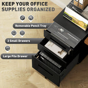 Black Metal Mobile File Cabinet with Lockable Drawers and Wheels for Home Office by Vinsetto