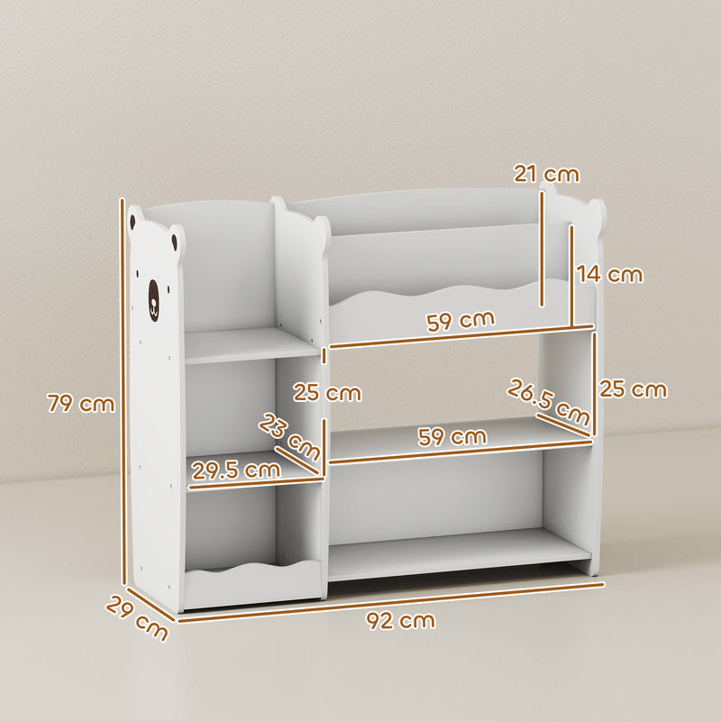 Kids Toy Storage Shelf With Bear Design for Easy Organisation and Independent Use White AOSOM