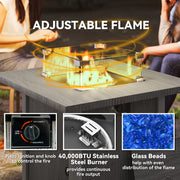 Dark Grey 71cm Gas Fire Pit Table with Glass Screen and Cover 50000 BTU by Outsunny