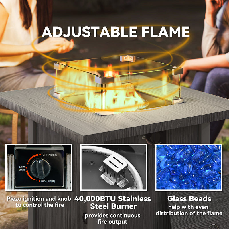Dark Grey 71cm Gas Fire Pit Table with Glass Screen and Cover 50000 BTU by Outsunny