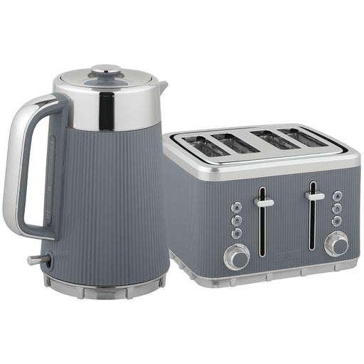 4 Slice Toaster and Fast Boil 1.7L Electric Kettle Set with Limescale Filter, Grey
