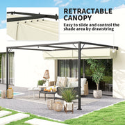 Cream White 4 x 3m Wall Mounted Pergola with Retractable Canopy by Outsunny