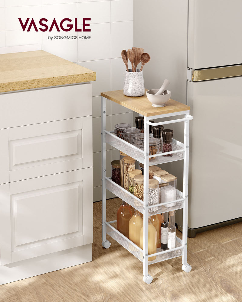 Rolling Kitchen Cart with Storage Shelves and Lockable Wheels for Small Spaces by Vasagle