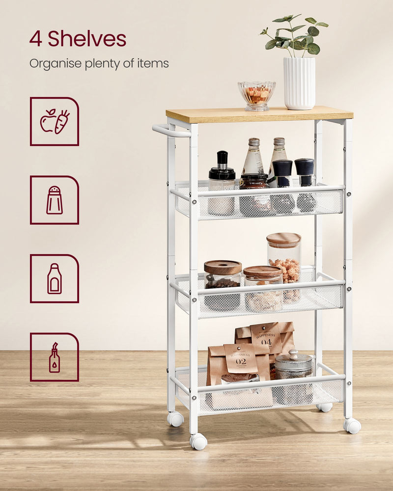 Rolling Kitchen Cart with Storage Shelves and Lockable Wheels for Small Spaces by Vasagle
