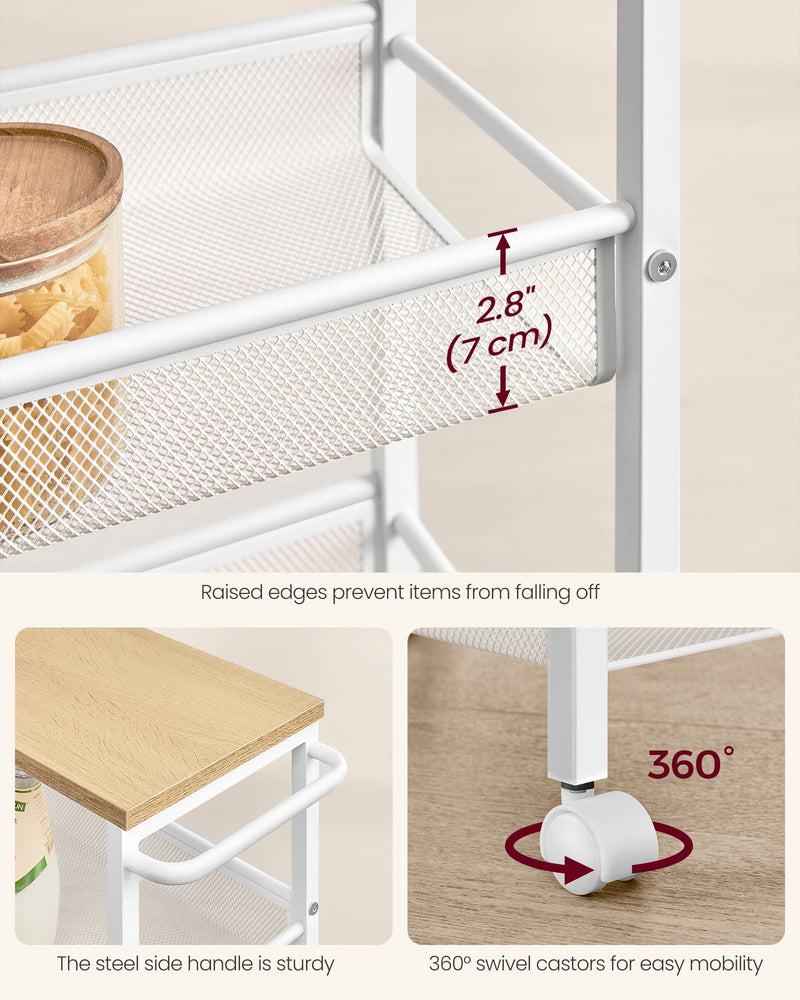 Rolling Kitchen Cart with Storage Shelves and Lockable Wheels for Small Spaces by Vasagle