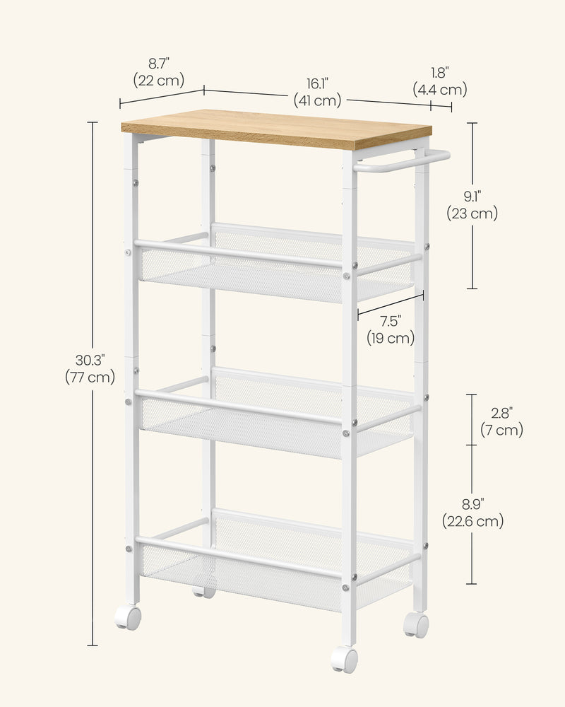 Rolling Kitchen Cart with Storage Shelves and Lockable Wheels for Small Spaces by Vasagle