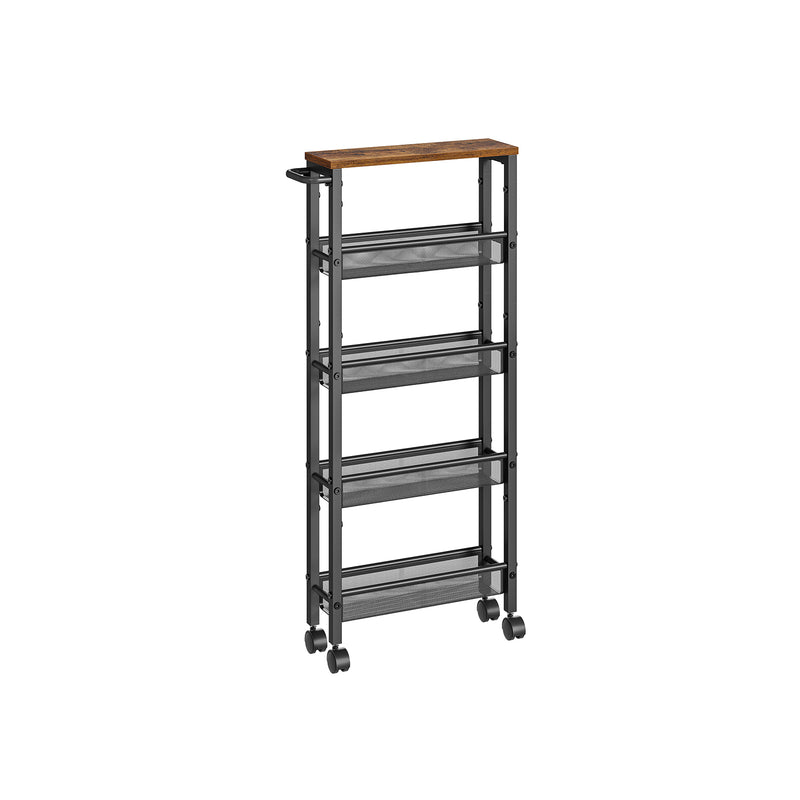 Rustic Brown and Black 5 Shelf Rolling Storage Trolley with Metal Frame by Vasagle