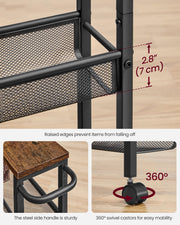 Rustic Brown and Black 5 Shelf Rolling Storage Trolley with Metal Frame by Vasagle