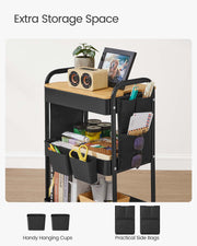 Black 3 Tier Storage Trolley with Tabletop for Kitchen or Office Organisation by Songmics