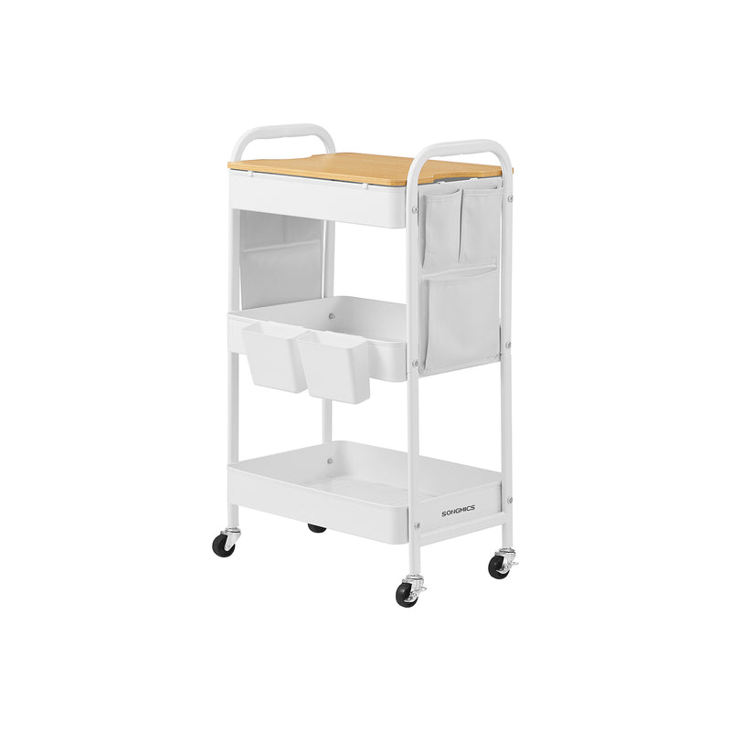 White 3 Tier Storage Trolley with Table Top for Kitchen or Office by Songmics