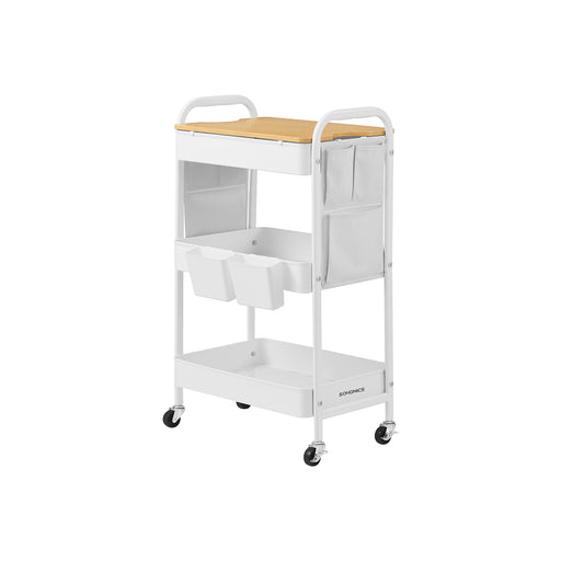 White 3 Tier Storage Trolley with Table Top for Kitchen or Office by Songmics