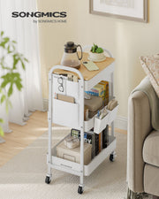 White 3 Tier Storage Trolley with Table Top for Kitchen or Office by Songmics