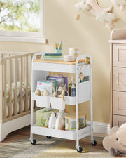 White 3 Tier Storage Trolley with Table Top for Kitchen or Office by Songmics