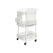 White 3 Tier Metal Mesh Storage Trolley on Wheels for Home or Office by Songmics