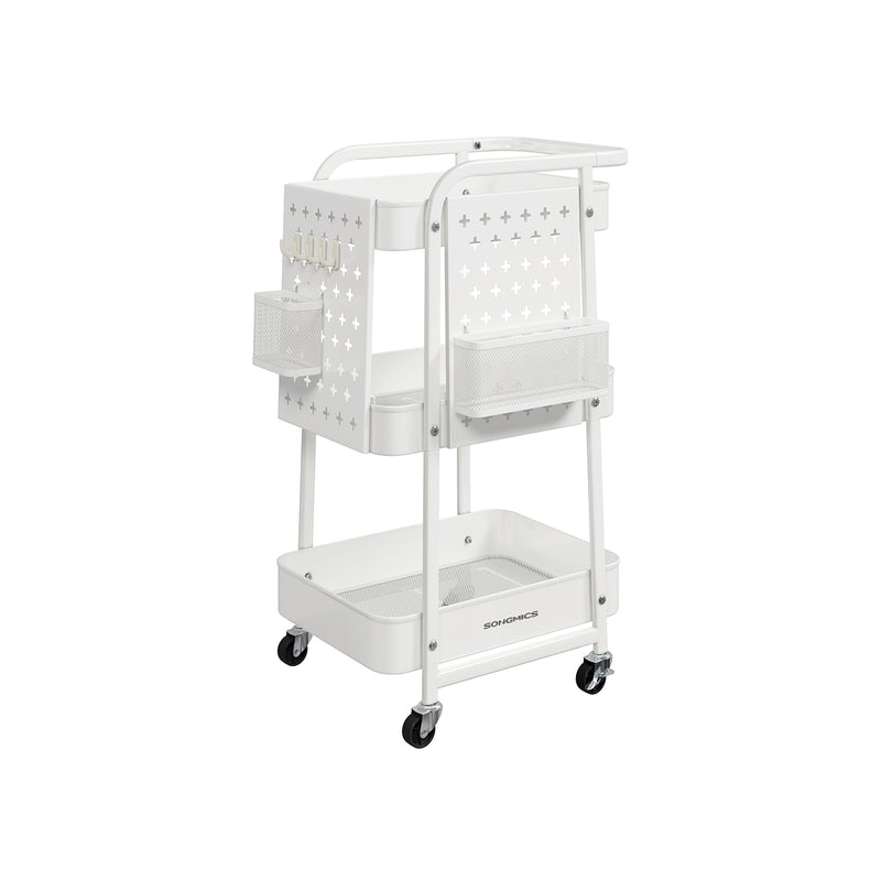 White 3 Tier Metal Mesh Storage Trolley on Wheels for Home or Office by Songmics
