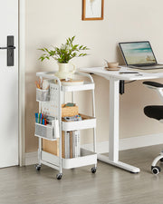 White 3 Tier Metal Mesh Storage Trolley on Wheels for Home or Office by Songmics