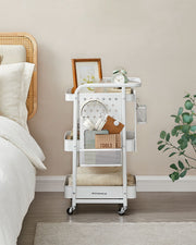 White 3 Tier Metal Mesh Storage Trolley on Wheels for Home or Office by Songmics