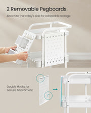 White 3 Tier Metal Mesh Storage Trolley on Wheels for Home or Office by Songmics